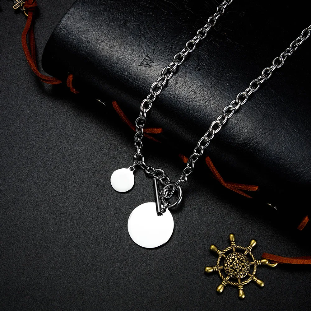 YiKLN хип-хоп/Рок титановая нержавеющая сталь глянцевая круглая бирка ожерелья с