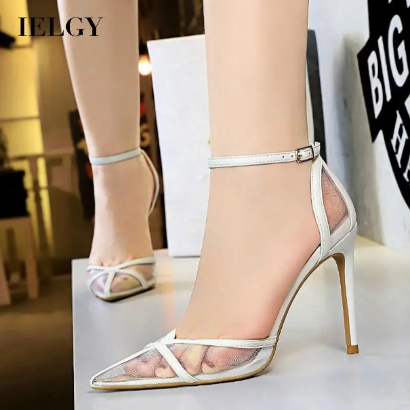 

IELGY With 12cm High heel Pointed Shallow Fine Mouth Sexy Shoes Women's sandals Party Mesh