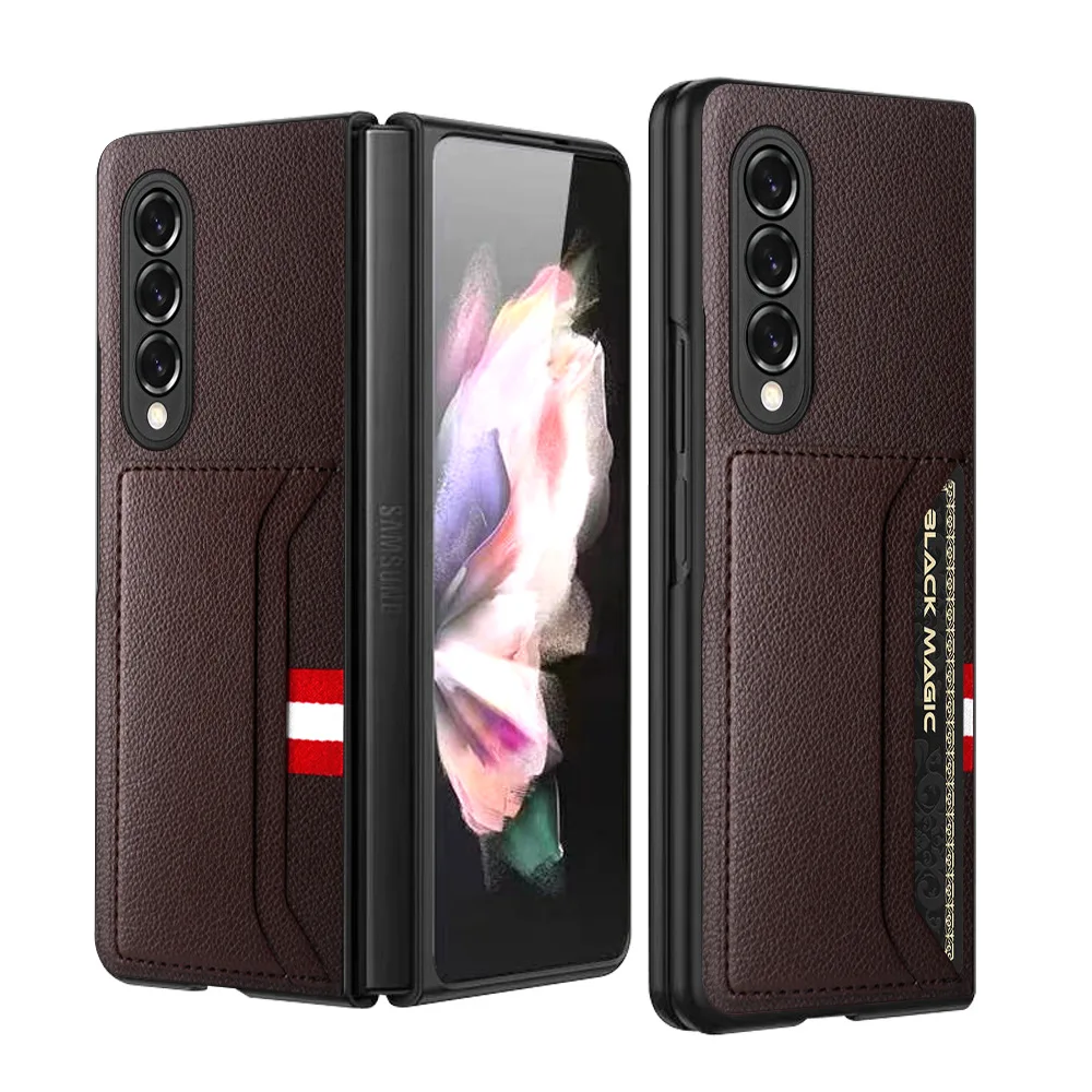 

For Samsung Galaxy Z Fold 3 Case for F9260 Case for Samsung Z Fold 3 Litchi Pattern Card Slot All-Inclusive Protective Case