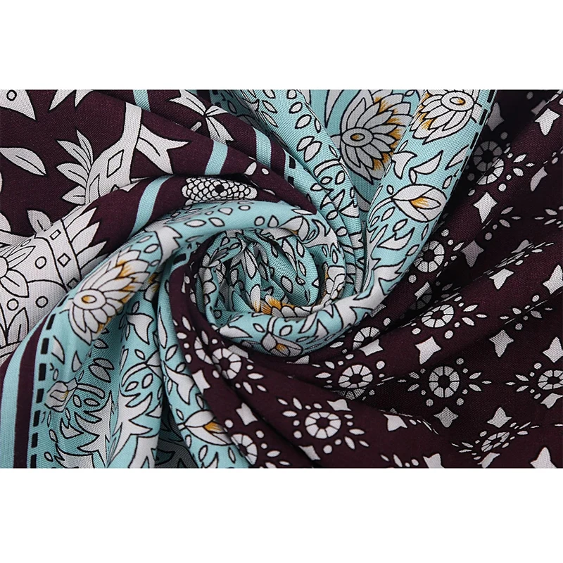 

Lace Up Deep Neck Print Women Robe Loose Casual Beach Swim Bikini Cover Up Long Tops Boho Oversize Summer Maxi Dress