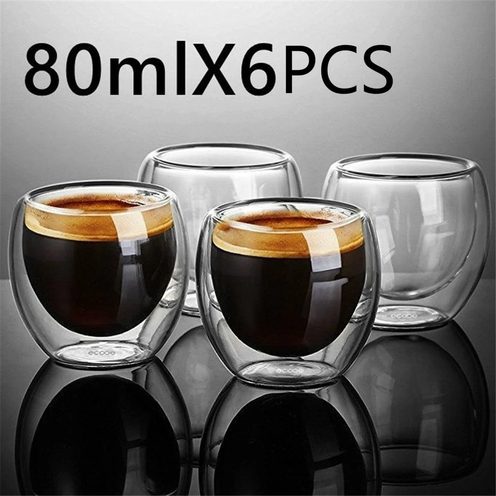 Simplicity Heat-resistant Double Wall Shot Wine Beer Glass Espresso Coffee Cup Tea Set Cup 80-450ml Teacup Glasses Creative