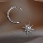 Новинка 2021, модные серьги со звездой и луной, корейские асимметричные серьги с высокими ощущениями, изысканные серьги против аллергии, женские Украшения