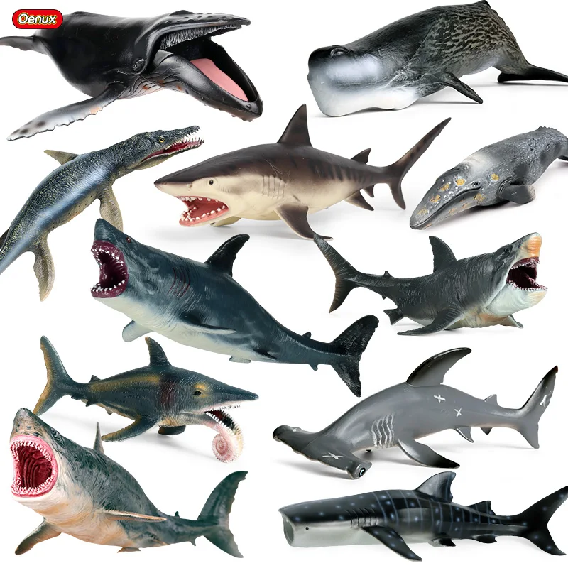 

Oenux Savage Megalodon Helicoprion Bowhead Whale Big Shark Orca Action Figures Prehistoric Ocean Animal Model Education Kids Toy