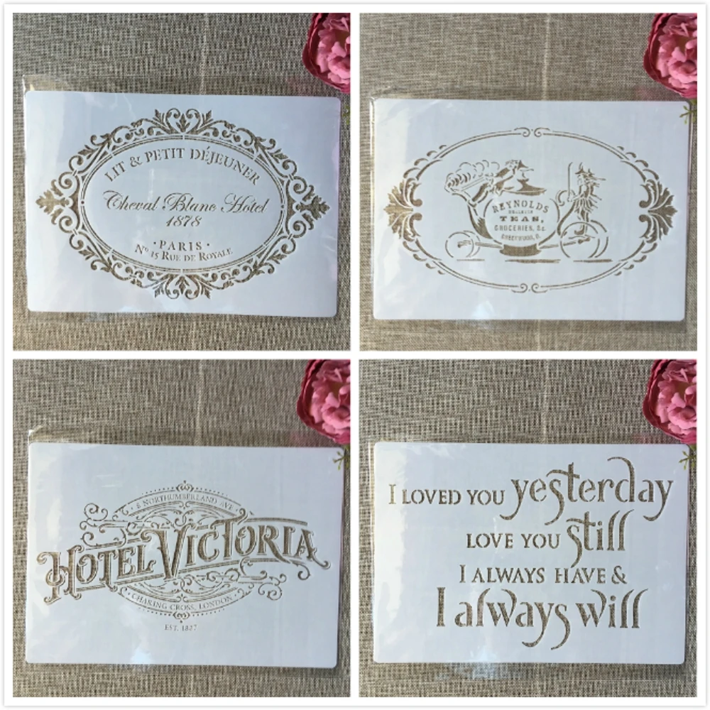 4 шт. A4 29 см зеркало Винтаж автомобиль слова сделай сам наслоения Трафареты