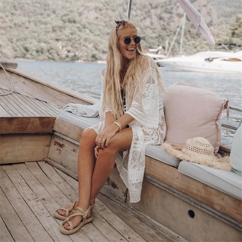 Новинка кружевное вязаное крючком пляжное бикини накидка летний купальник с