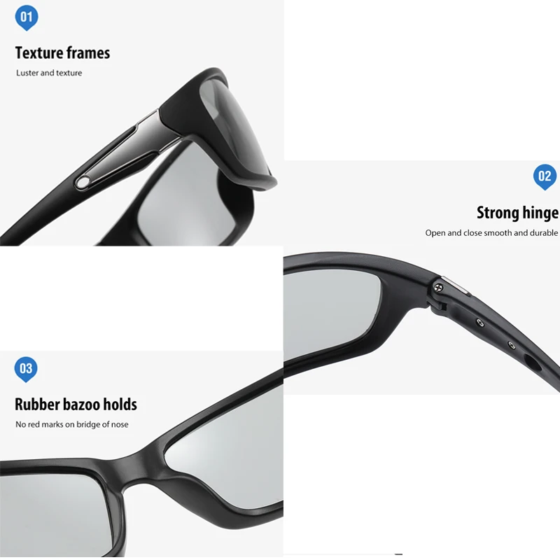 

Square Photochromic Sunglasses Men Polarized Chameleon Discoloration Driving Sun glasses for male fashion Sports sunglasses
