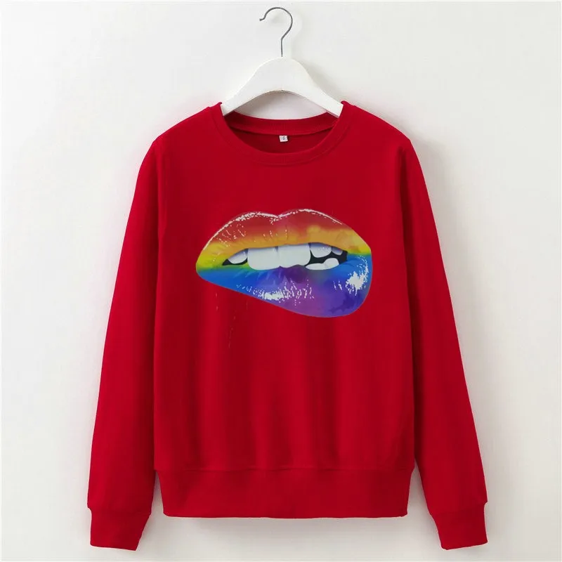 Sweatshirt Kawaii Lip Print Cute Long Sleeve Autumn Fall Winter Clothes Women Ladies Femme Sweetshirt Moletom Kawaii Shirt Tops
