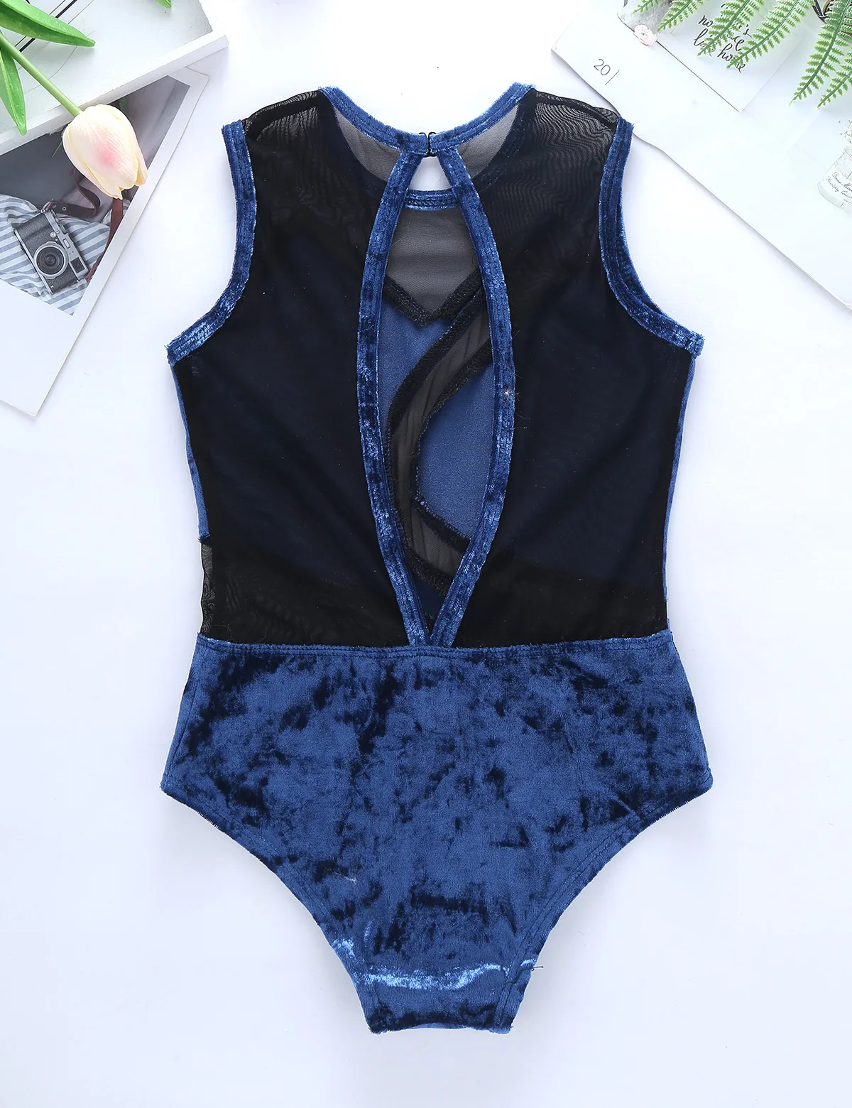 Детское гимнастическое трико без рукавов для девочек комбинезон сетчатый