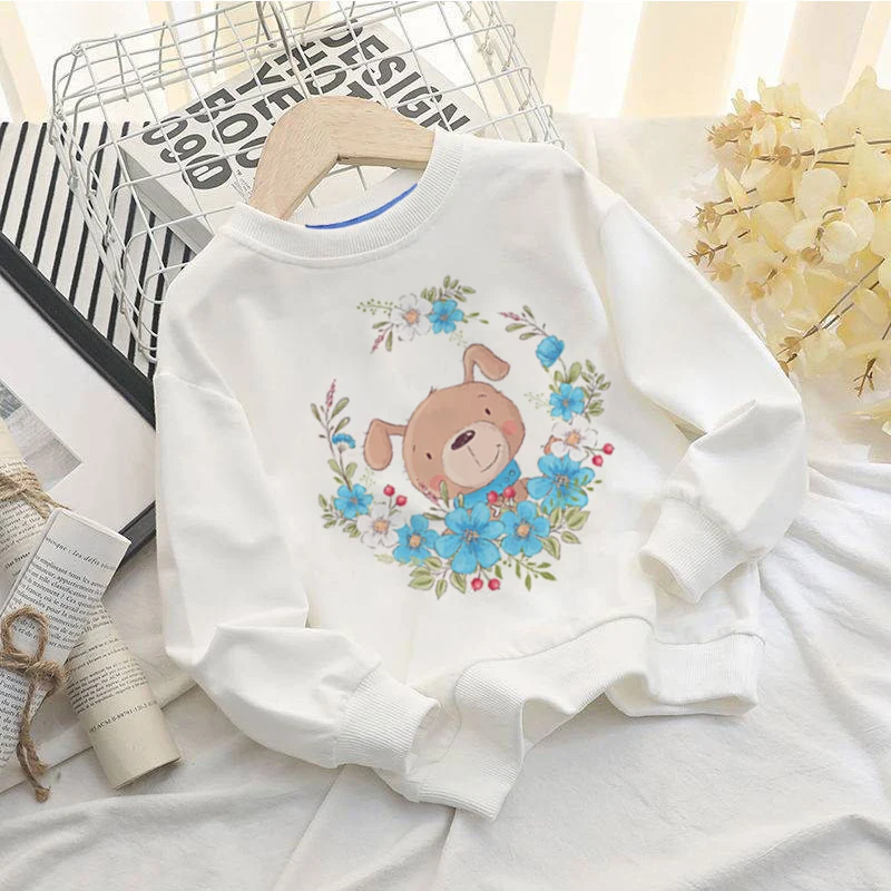 

Animal And Flowers Sweatshirt Anime Kawaii Girls Clothes Streetwear Shirts Baby Tops Cartoon Casual Kids Fashion Printing