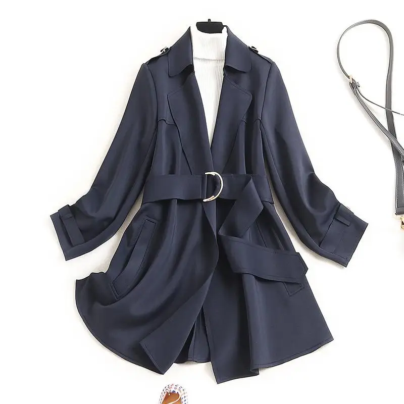 

quality women's Weiou pure color women's windbreaker 2021 spring new Lapel fashion coat with belt 15745