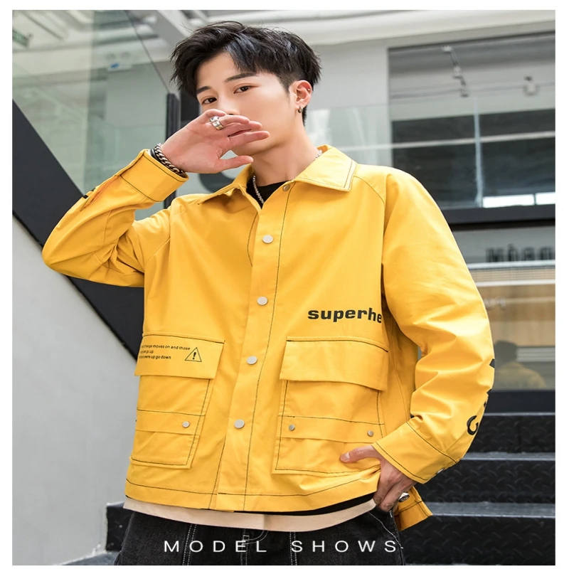 

2021 New Casual Fashion Tooling Male Youth Trendy Brand Loose Thin Jacket Personalized Printing Long-Sleeved Shirt