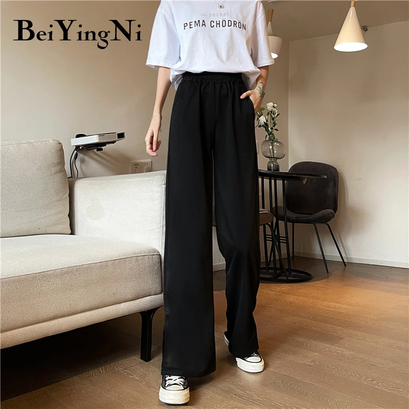 

Beiyingni Split Wide Leg Pants Womens High Waist Casual Trousers Ladies Vintage Harajuku Solid Color Korean Streetwear Pants OL