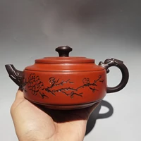 7chinese yixing zisha pottery hand carved flow backwards plum bossom dragon handle pot red mud teapot pot tea maker office