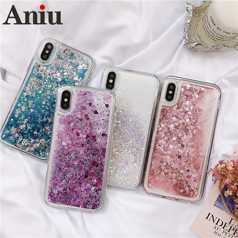 

Glitter Phone Case For iphone X XR XS 11 12 13 6S 6 7 8 5 5S SE 2020 Plus Mini Pro MAX Dynamic Liquid Love Heart Quicksand Cover
