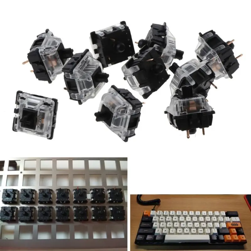 

10Pcs Mechanical Keyboard Gateron MX 3 Pin Black Switch Transparent Case R9JA