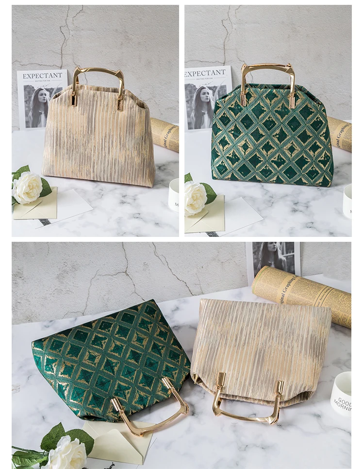 

Angelatracy 2021 OL Fashion DIY Stripes Plaid Metal Top-Handle Bag Material Kit Zipper Set Women Totes Handbag