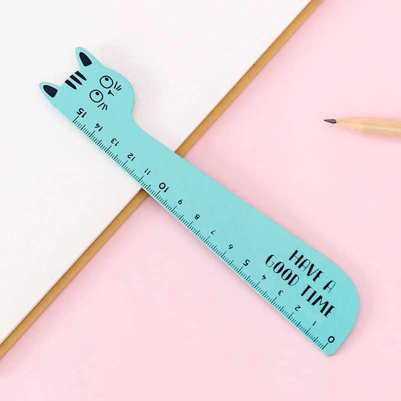 Kawaii 15CM Cat Wooden Ruler Cute Parallel Straight School Scale Rule For Kids Drawing Drafting Tools Korean Stationery | Канцтовары для