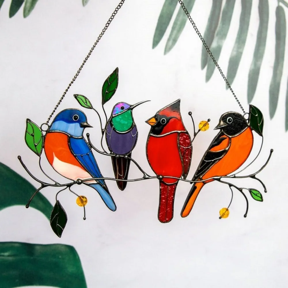 

Birds Painted Window Ornaments Mother's Day Gifts Stained Birds Ornaments Rainbow Maker Home Hanging Decorations