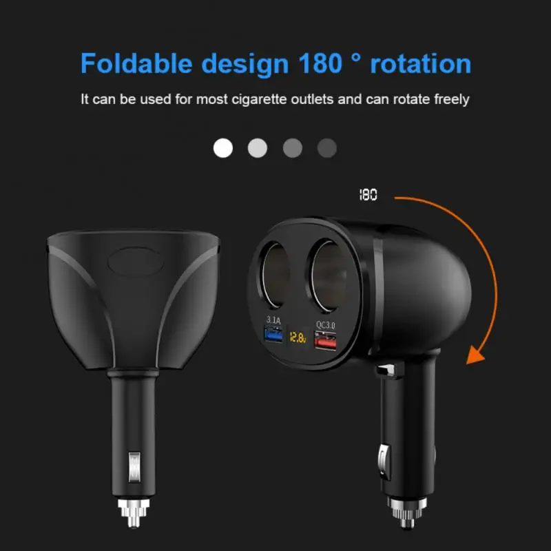 

Один для двух автомобильных прикуривателей двойной USB быстрая зарядка QC3.0 + 3.1A многофункциональное автомобильное зарядное устройство адапт...
