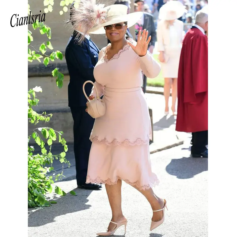 

Plus Size Lace Short Mother Of The Bride Dresses V-neck Long Sleeves Prom Party Wear Evening Gowns Knee Length Mother Dress