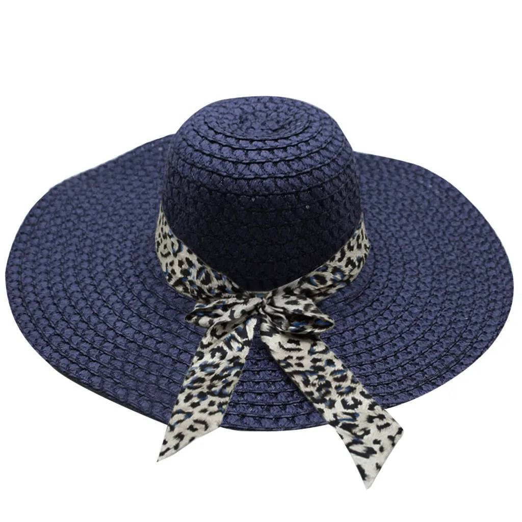 

Fashion Women Leopard Print Big Brim Straw Hat Sun Floppy Wide Brim Hats Summer Beach Cap Sombrero Mujer Verano Women Hat 2021