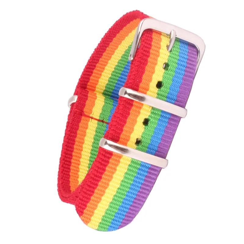 

Buy 2 get 10% off) 18mm 20mm 22mm 24mm Rainbow Stripe Sports fabric nato Nylon watchband Watch Strap Bands Silvery Buckle belt