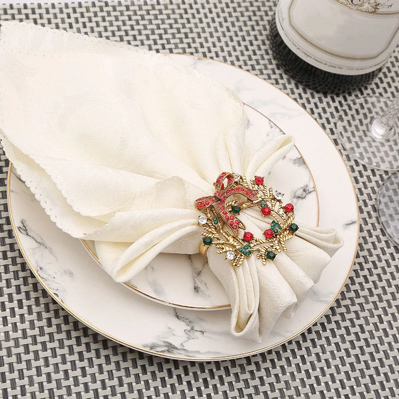 

6Pcs Christmas Wreath Napkin Rings Metal Napkin Buckle Napkin Holder Napkin Circle Hotel Restaurant Wedding Party Dinner Table D