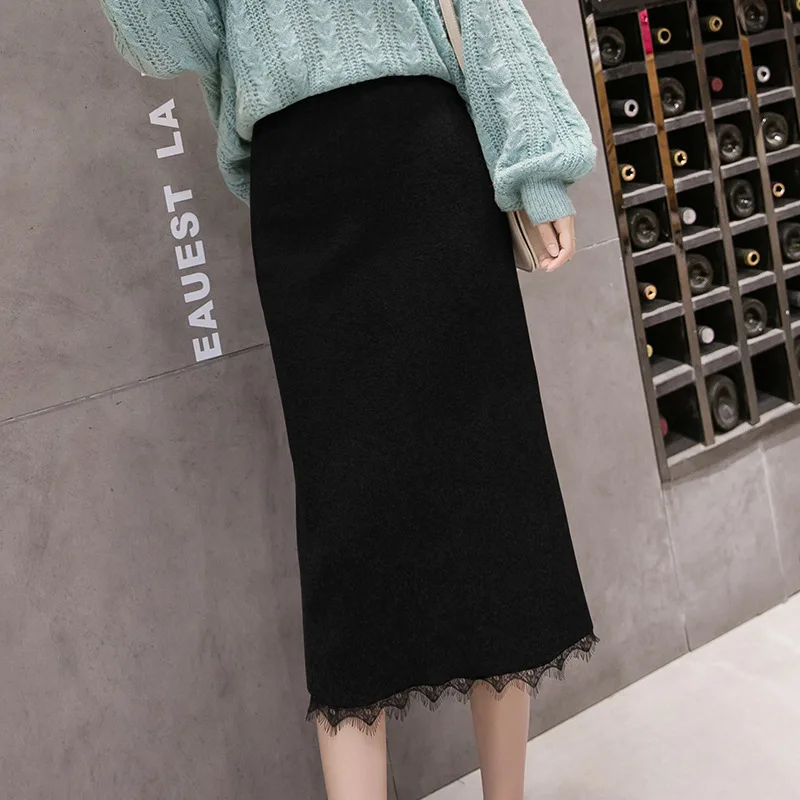 

2020 Autumn New Korean Women High Waist Casual Stretch Solid Simple Knitted Skirt Fashion All-match Woolen Skirt Free Shipping