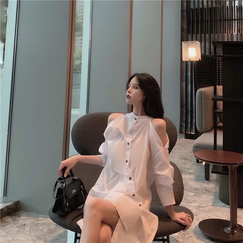 XITAO сексуальное асимметричное платье с открытыми плечами однобортное длинным