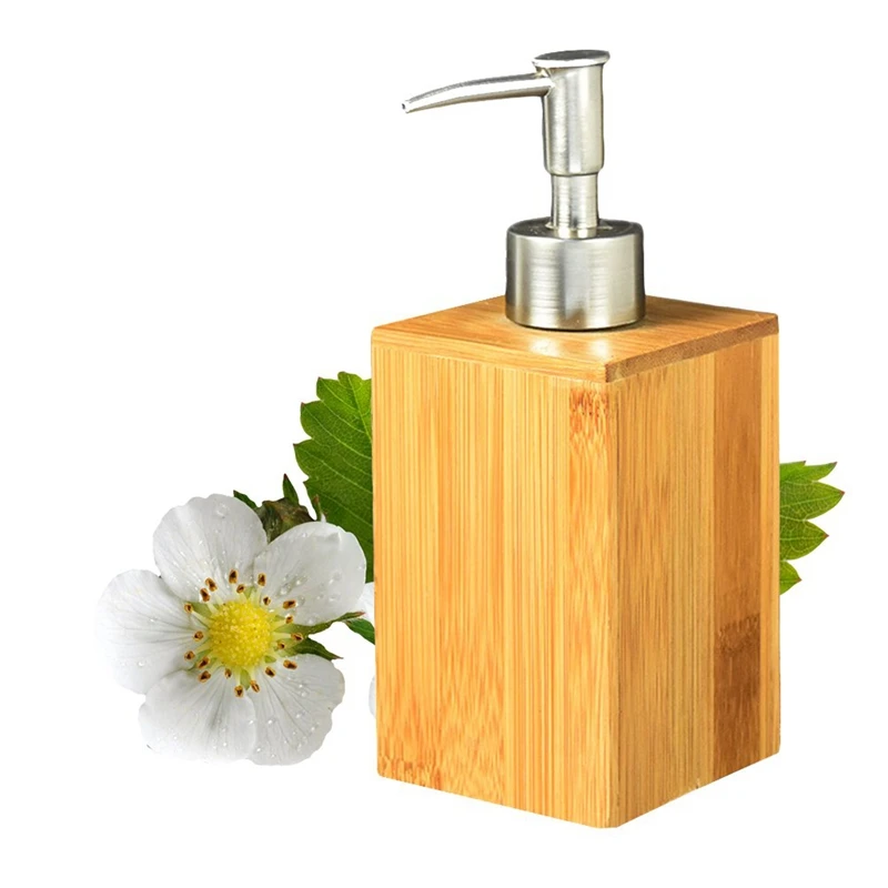 

Liquid Soap Dispenser, Bamboo Wooden Household Bathroom Restaurant Hotel Bathroom Lotion Liquid Refillable Hand Bottle with Stai