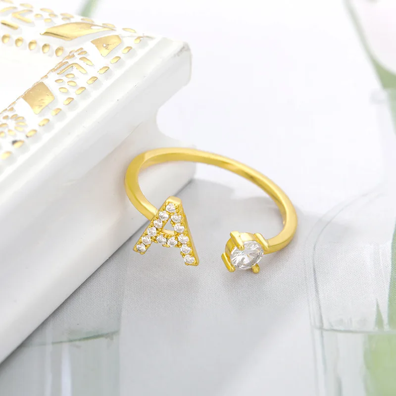 

Customized A-Z Initials Rings Personalized Letter Ring With Diamond DIY Letter Adjustable Rings Alphabetical Finger Letter Rings