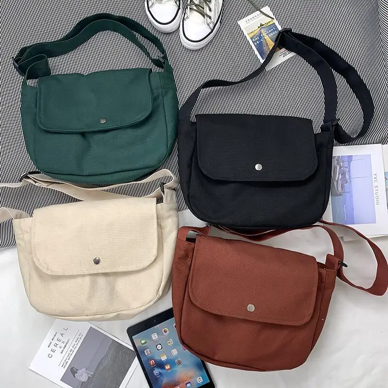 

Women Canvas Hasp Shoulder Bag Solid Color Cotton Cloth Handbag Casual Tote Female Eco Crossbody Bag Fashion Messenger Bags