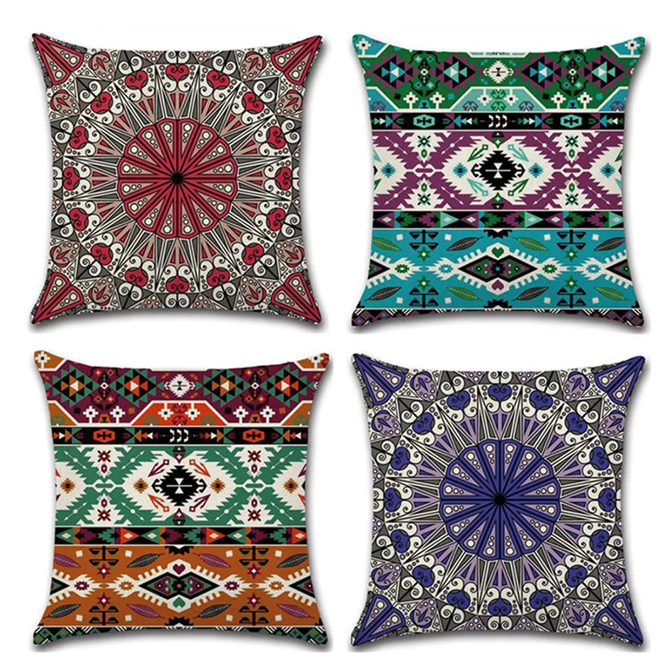 

1 шт., декоративная льняная подушка в стиле ретро с рисунком мандалы