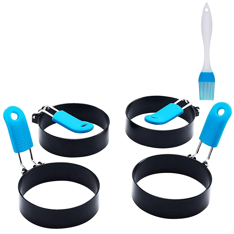 

Egg Rings 4 Pack Egg Cooker Maker Molds Set Non Stick Coating Breakfast Tool with Anti-Scald Handle