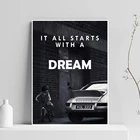Черно-белый постер все начинается с мечты мотивационный слоган плакаты принты на холсте картина на стену Картины домашний декор