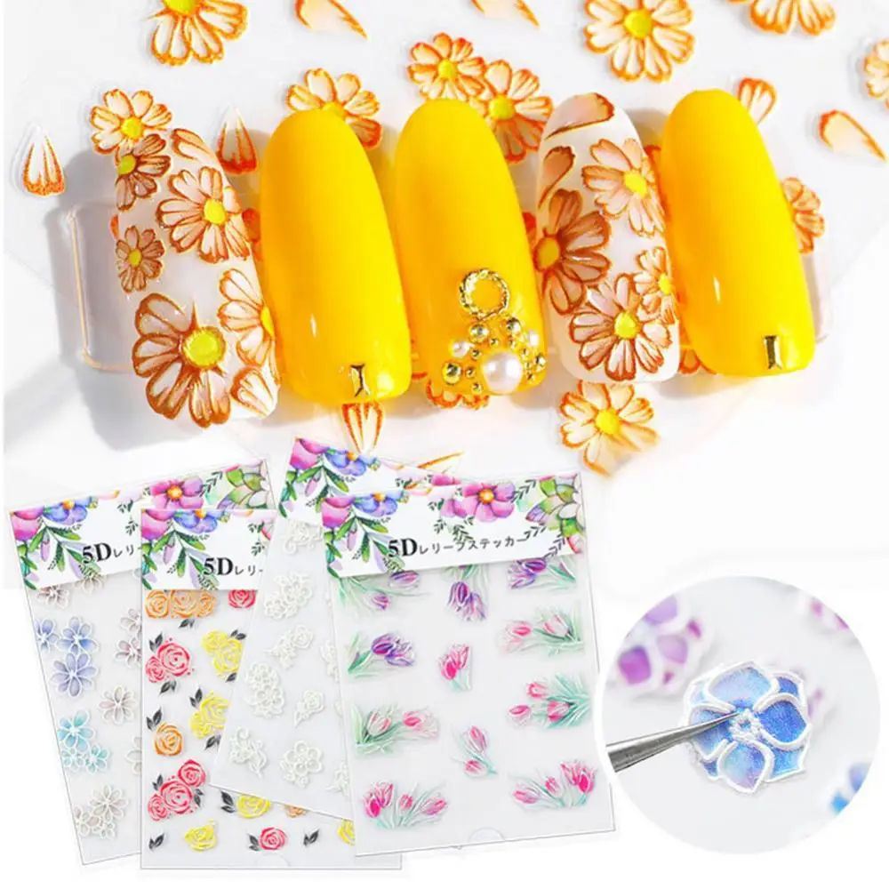 

50% Hot Sale 1 Sheet 5D Flower Nail Stickers Art Decals Self-Adhesive Manicure Decorations