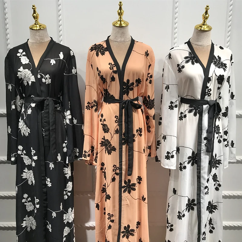 

Chiffon Dubai Abaya Kimono Islam Muslim Hijab Dress Abayas For Women Kaftan Caftan Marocain Turkish Islamic Clothing Robe Coat