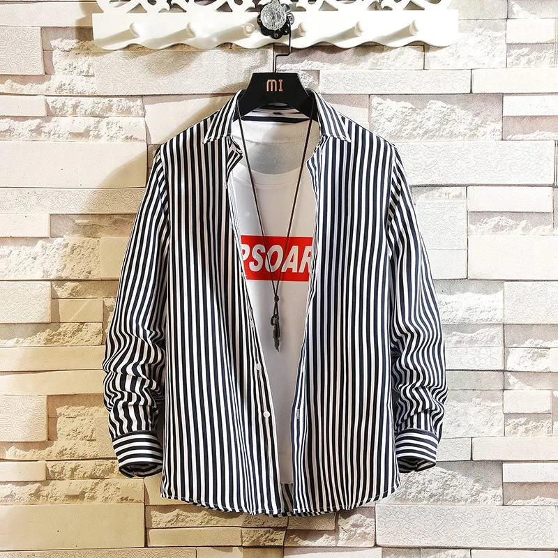 

Oxford Solid Color Striped Shirt Tops Casual Long Sleeve Shirt Slim Fit Shirt Men Camisa Social Korean Clothes