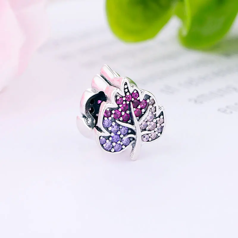 100% 925 Стерлинговое Серебро в форме листа микс из цветного циркона хрусталя