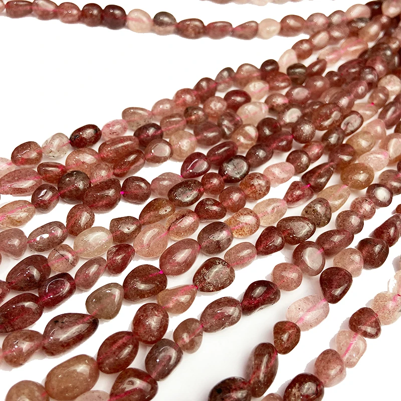 8-10mm Natural Stone Pink Irregular Oval Strawberry Crystal Quartz Nuggets Beads DIY Jewelry Making Appro 15"