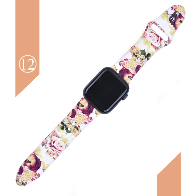 Цветочные полосы для Apple watch Series 5 4 3 2 1 40 мм 44 мм, силиконовый ремешок с принтом для iWatch Series 5 4 3 2 1 38 мм 42 мм - Цвет ремешка: Color 12