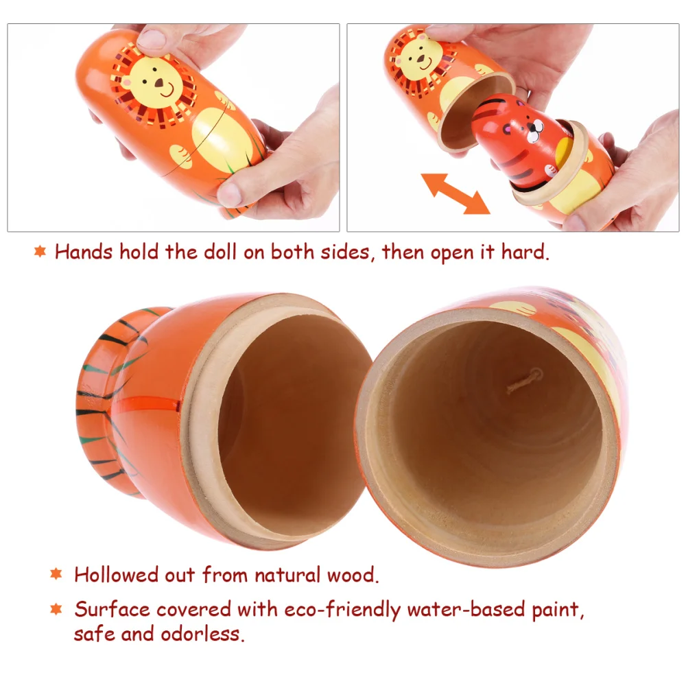 

Five Nesting Dolls Russian Wooden Cartoon Animals Pattern Doll Gift