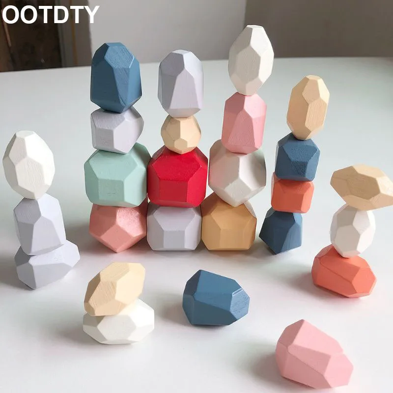 

21 шт Детские деревянные цветные каменные укладки игры строительные блоки Дети творческие развивающие игрушки