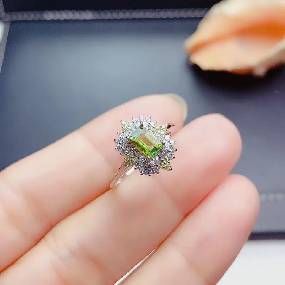 

WEAINY Natural Peridot Ring S925 Sterling Silver White Gold Ring Ladies Popular Peridot Gemstone Jewelry Give Female Gift