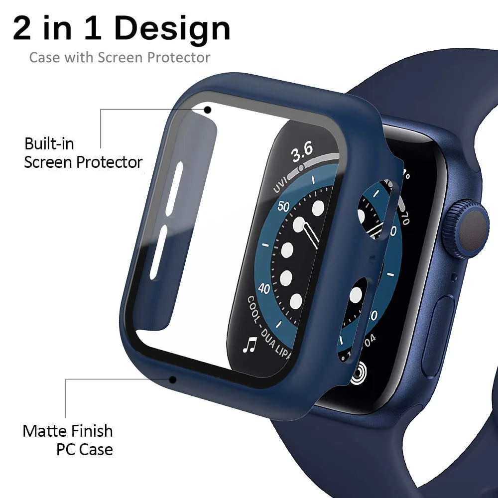 Glass+Case Protection Apple Watch Case Series 8 7 se 654 321 Bumper for iWatch 45mm 41mm 42mm38mm40mm 44mm Protector Apple Watch