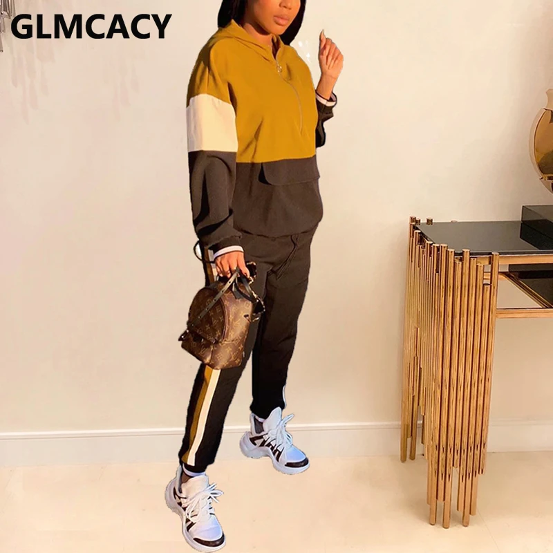 

Women Two Piece Casual Tracksuit Long Sleeve Hooded Sweatshirt & Slim Jogger Pants Set