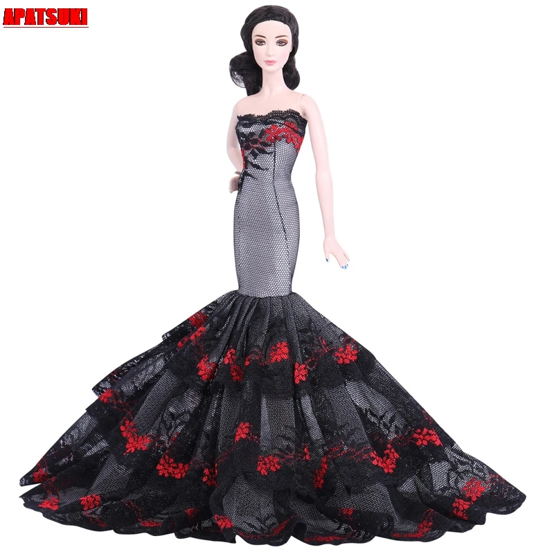 

Black Red Floral Off-Shoulder Lace Mermaid Dress for Barbie Doll Outfits Party Gown for 1/6 BJD Kids DIY Dollhouse Toy Gifts