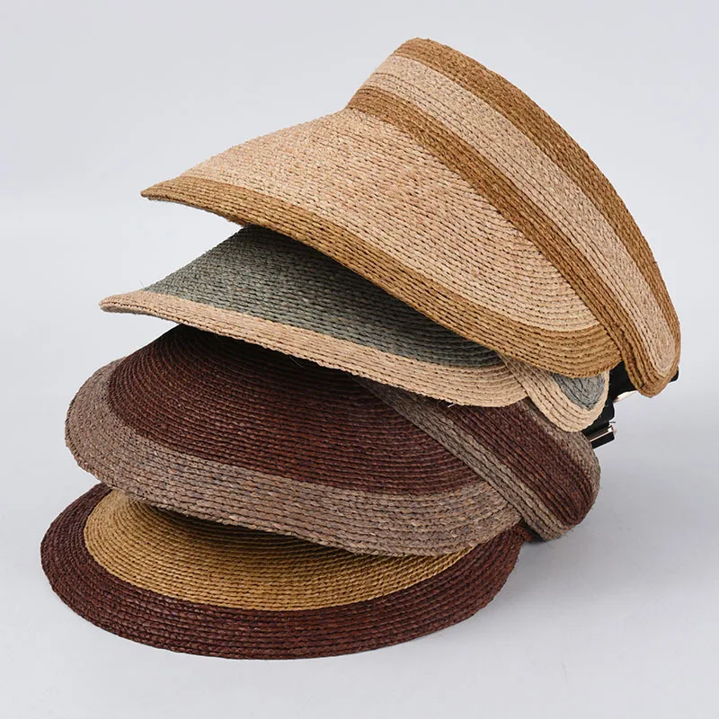 

New Summer Raffia Straw Hat Female Korean Version Of The Two-color Stitching Straw Sun Hat Beach Seaside Vacation Visors Chapeu