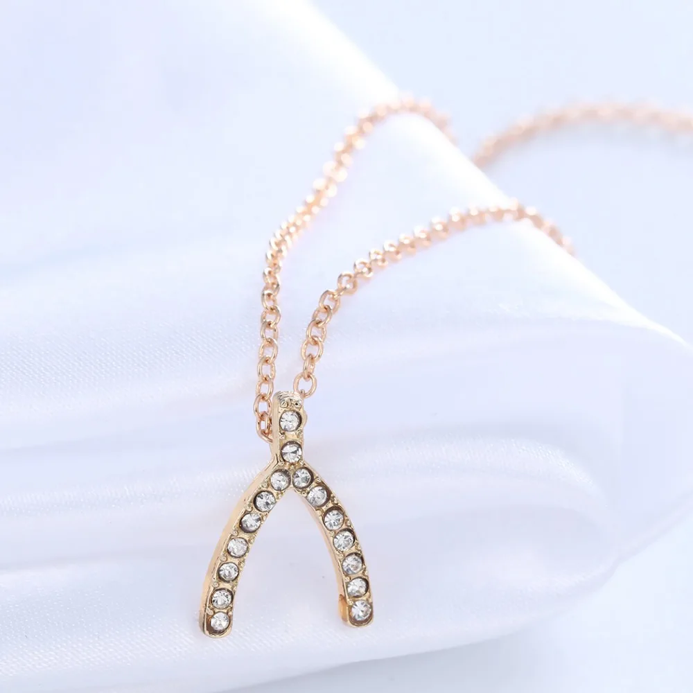 Chandler 10pcs/Lot Wishbone Pendant Necklaces Filled Clear Crystal Chain Link Lucky Choker Love Jewelry For Women | Украшения и