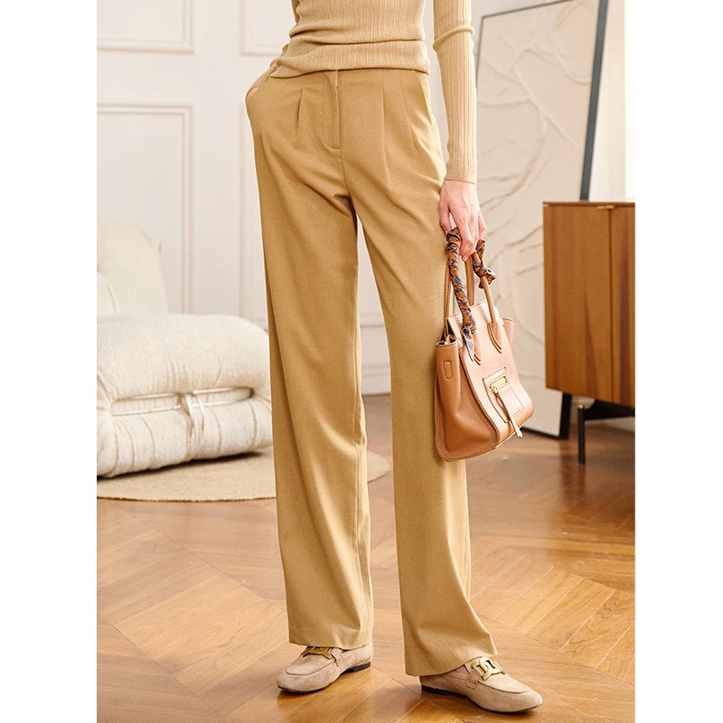 

Pants Women Fashion Style 60% Cotton 30% Wool Blended Pockets 3 Colors High Quality Elegant Straight Pants Ladies New Fashion